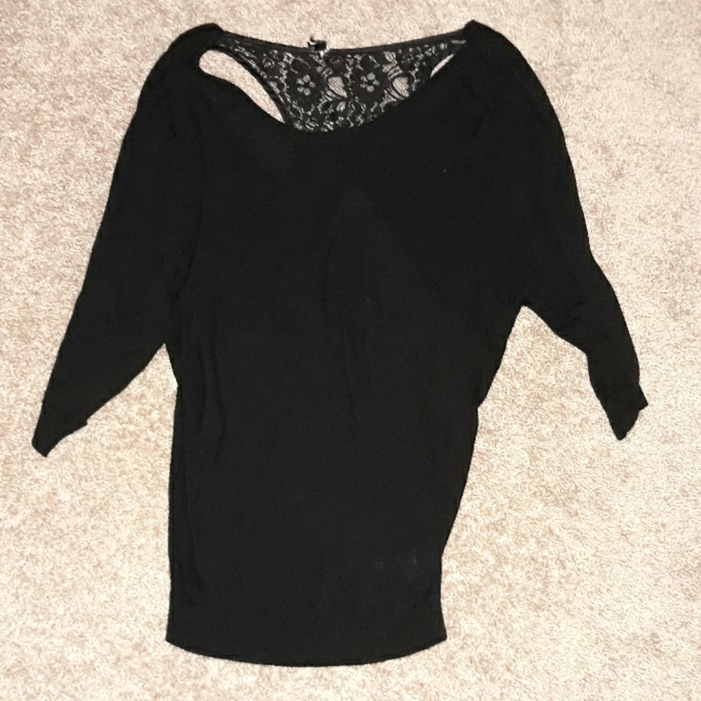 Black cotton/ lace sweater blouse